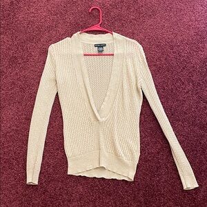 New York & Company Cream V-Neck Sweater